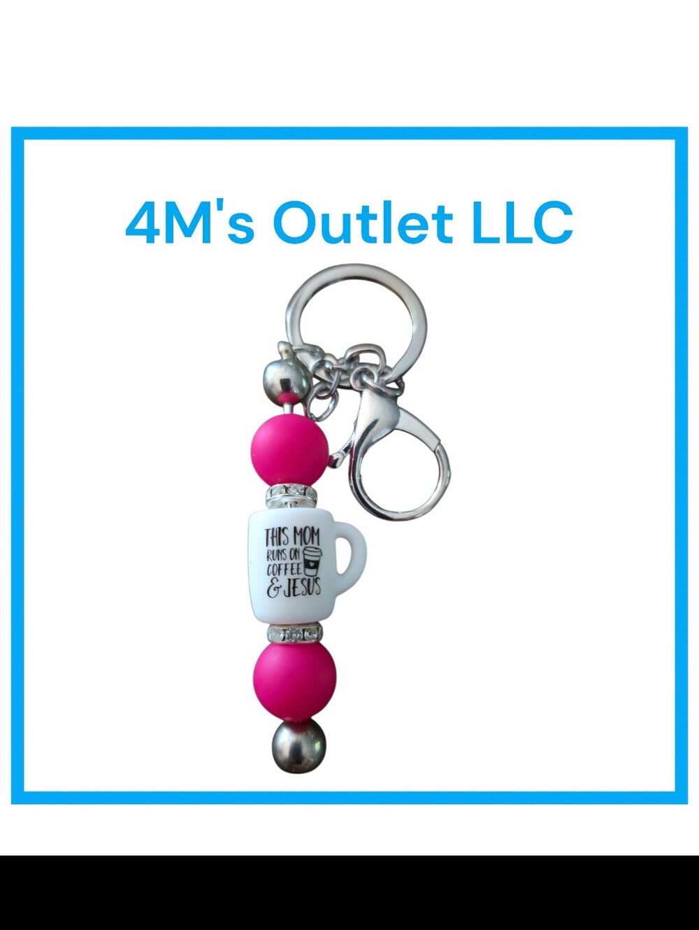 Pink Bead Keychain with Coffee & Jesus Mug Charm